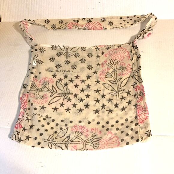 FREE PEOPLE Boho Grey and Pink Flower Shoulder Tote Bag Purse Small - Picture 2 of 11